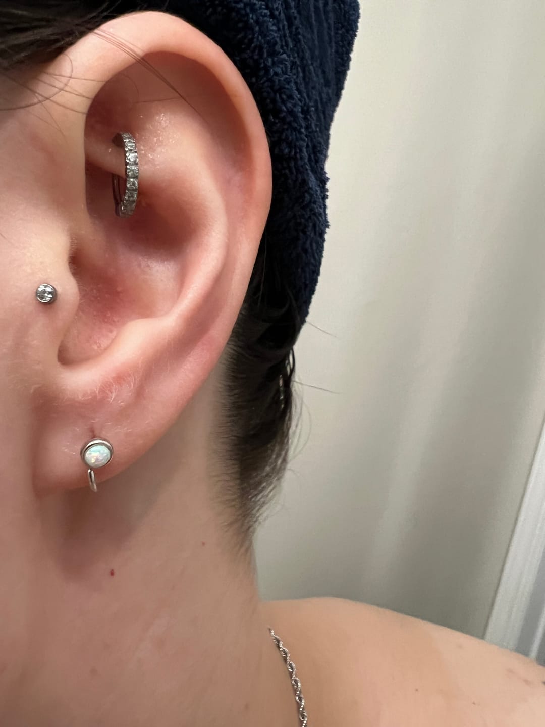 Customer photo review of Stay Close Opal Hoops