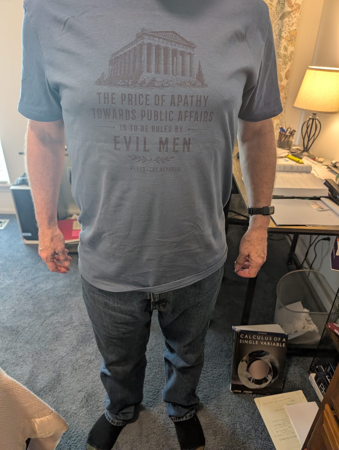 Customer photo review of Plato Quote Price of Apathy T-Shirt