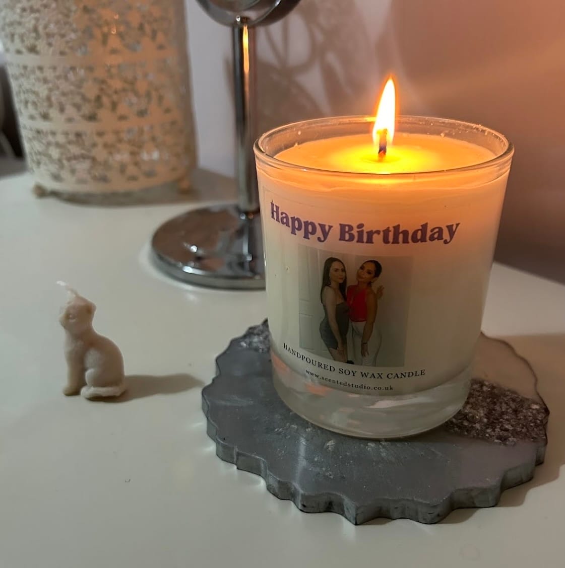 Customer photo review of Personalised Photo Candle