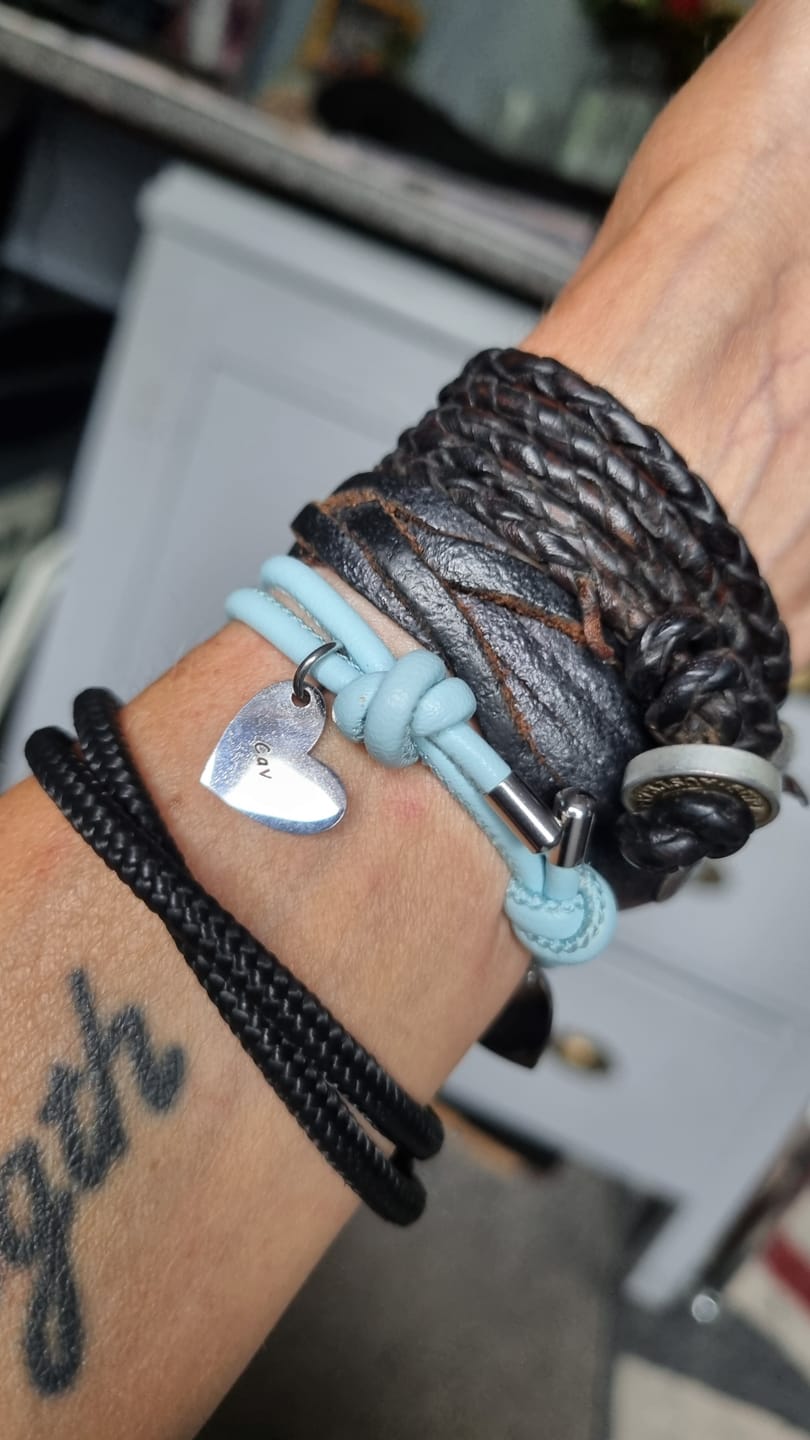 Customer photo review of Vegan Leather Bracelet with Heart Pendants