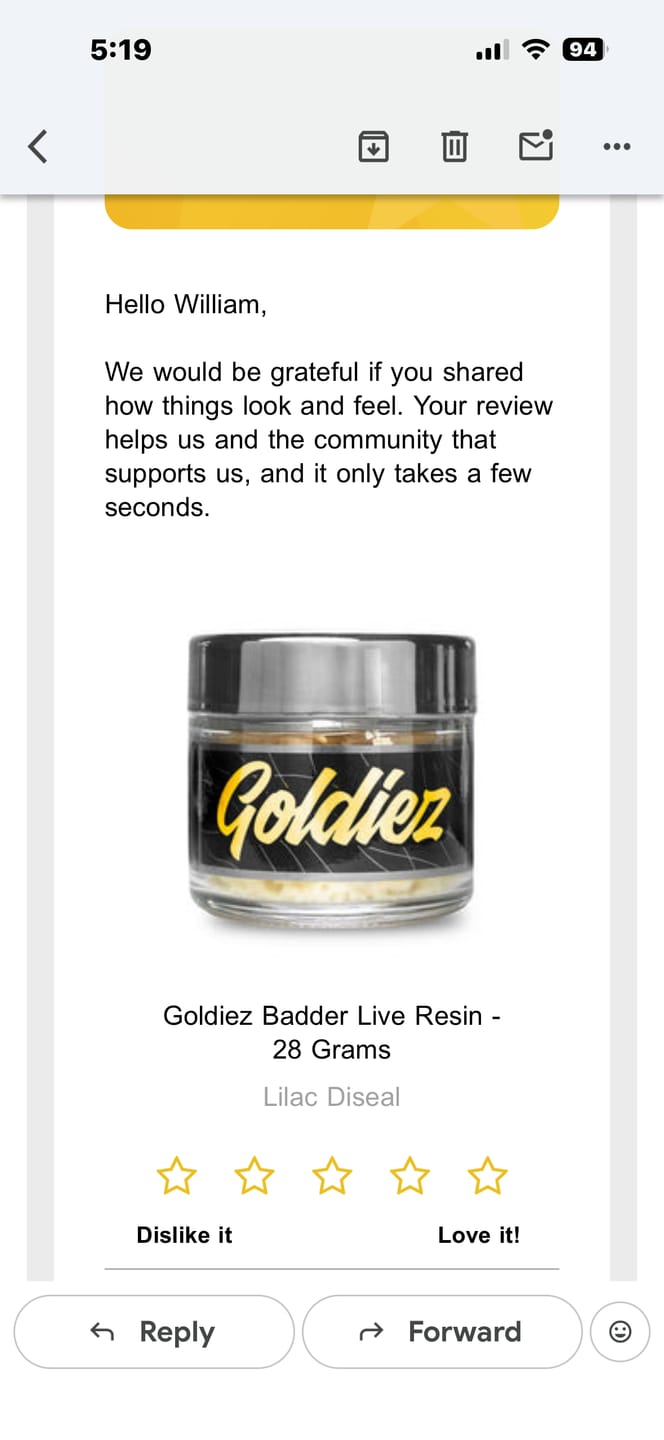 Customer photo review of Goldiez Badder Live Resin - 28 Grams