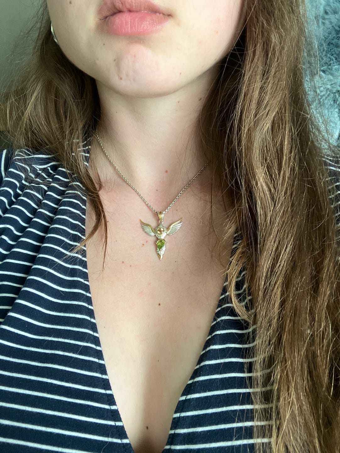Customer photo review of Citrine & Peridot Wings of Awakening Pendant