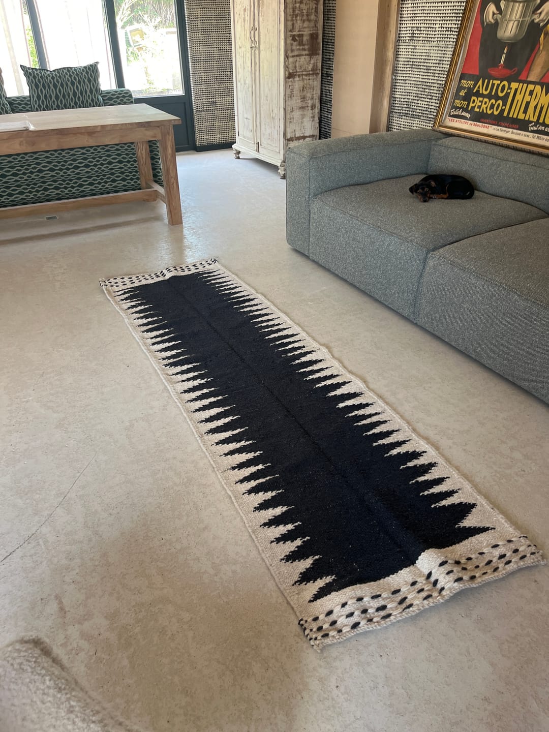 Customer photo review of Flatweave Moroccan Rug – Handwoven Black & Cream Wool Berber Carpet