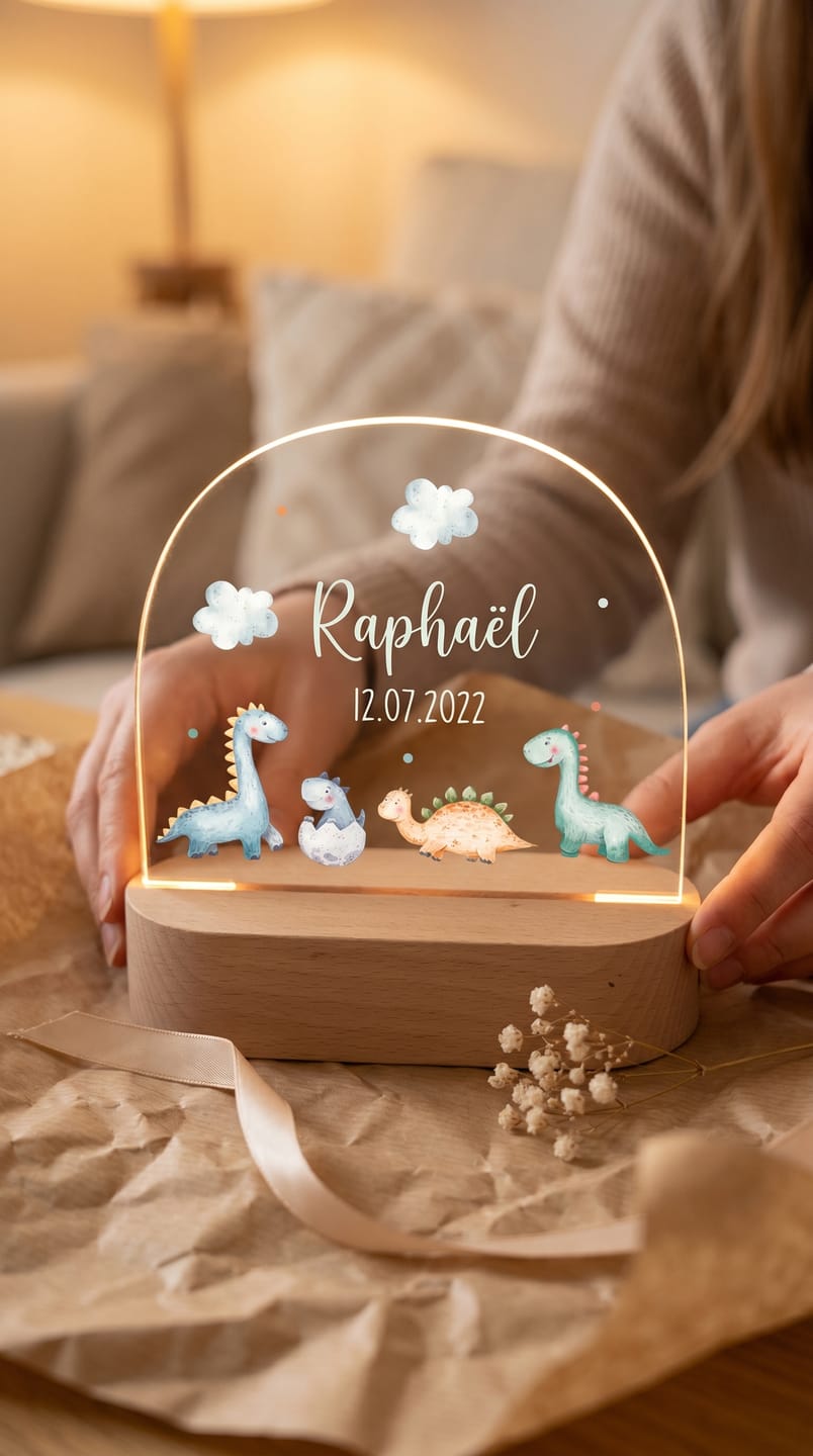 Customer photo review of Veilleuse enfant personnalisée – Bébés dinos