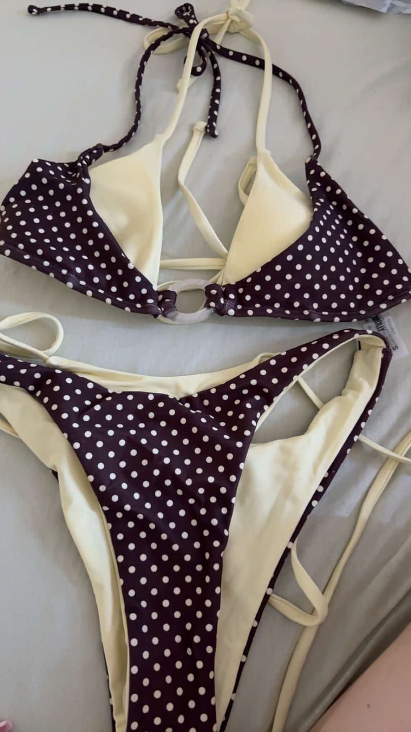 Customer photo review of Seamolly Contrast Color Polka Dot Print O Ring Double Layer Bikini Set