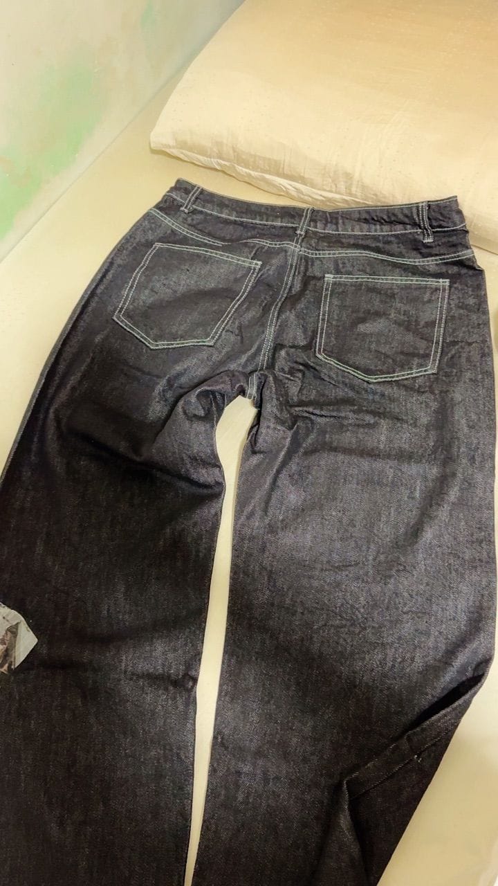 Customer photo review of Straight Cut Dark Denim With Contrast Stitch