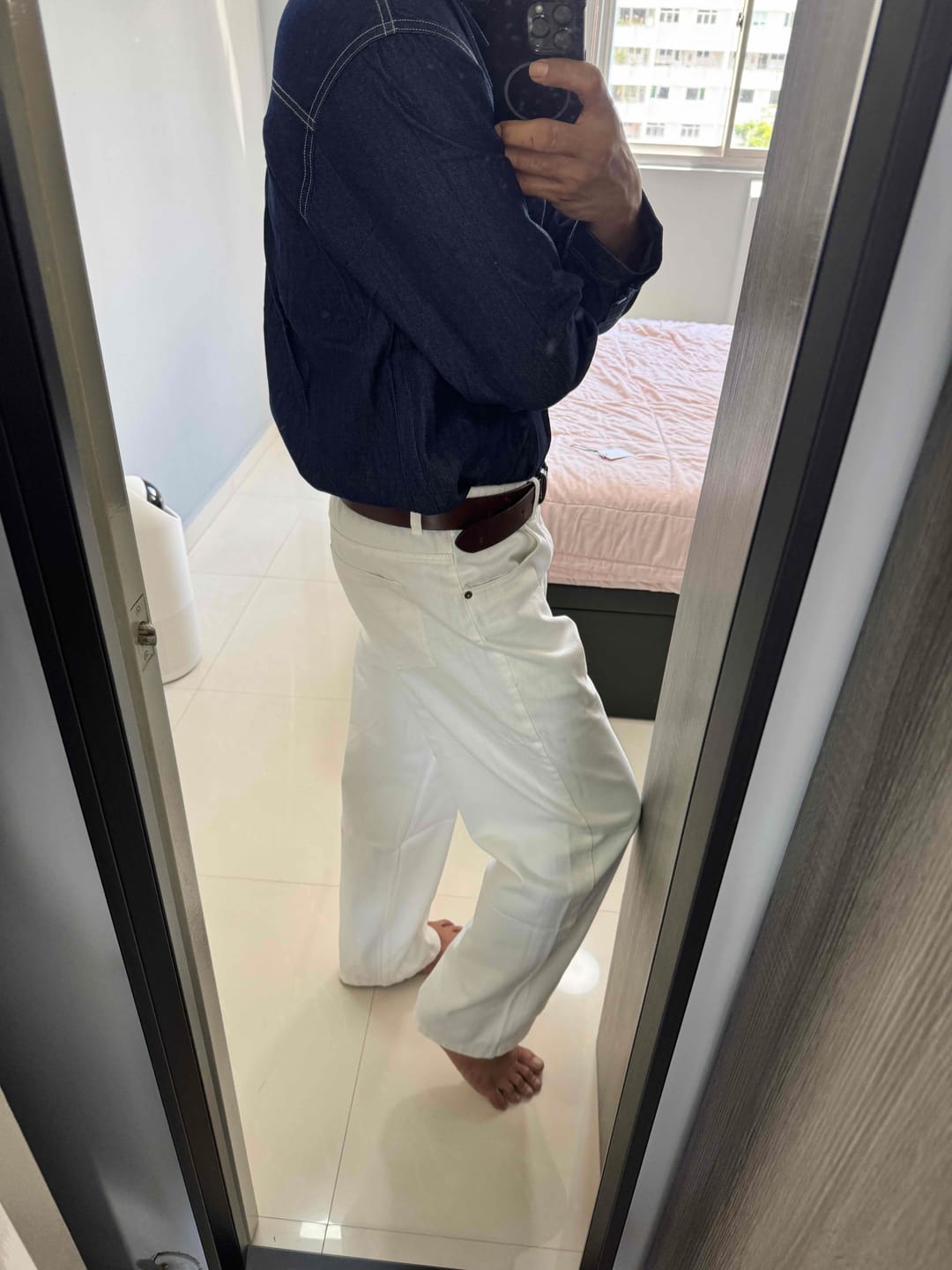 Customer photo review of Straight Cut Cotton Twill Jeans