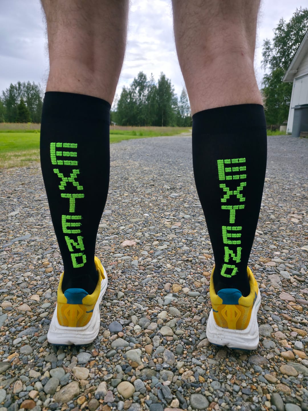 Customer photo review of eXtend High – Kompressiosukat – Musta / Lime