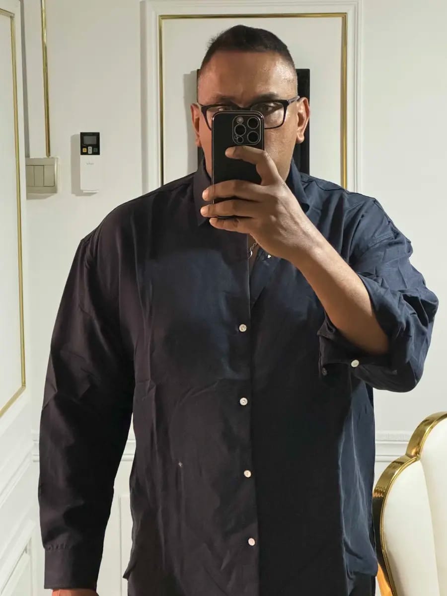 Customer photo review of Long Sleeve Relaxed Drape Shirt With Seashell Buttons