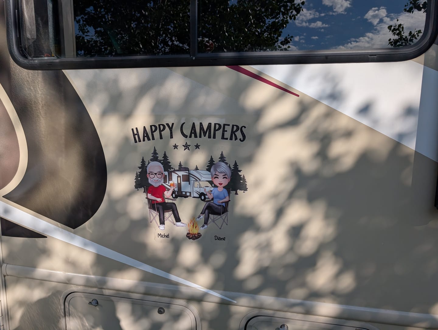 Customer photo review of Camping Partners For Life Doll Couple Sitting Personalized RV Decal