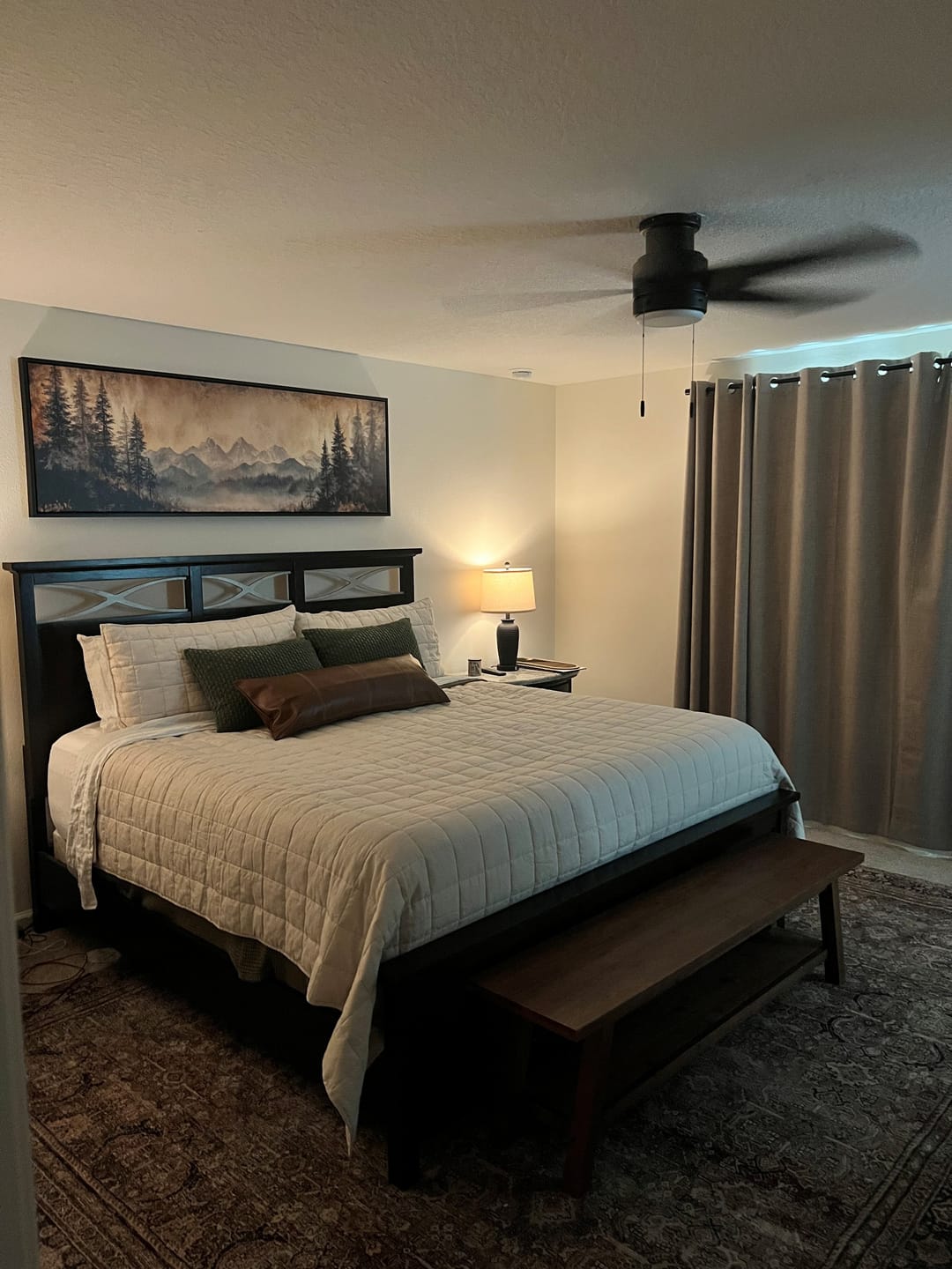 Customer photo review of Moody Orange Mountain Lake Landscape Long Horizontal Above Bed Framed Canvas Wall Art