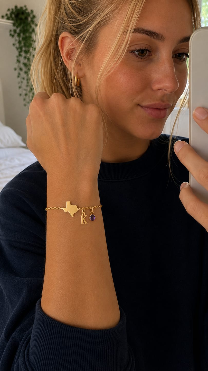 Customer photo review of Exclusive Texas initial birthstone Bracelet