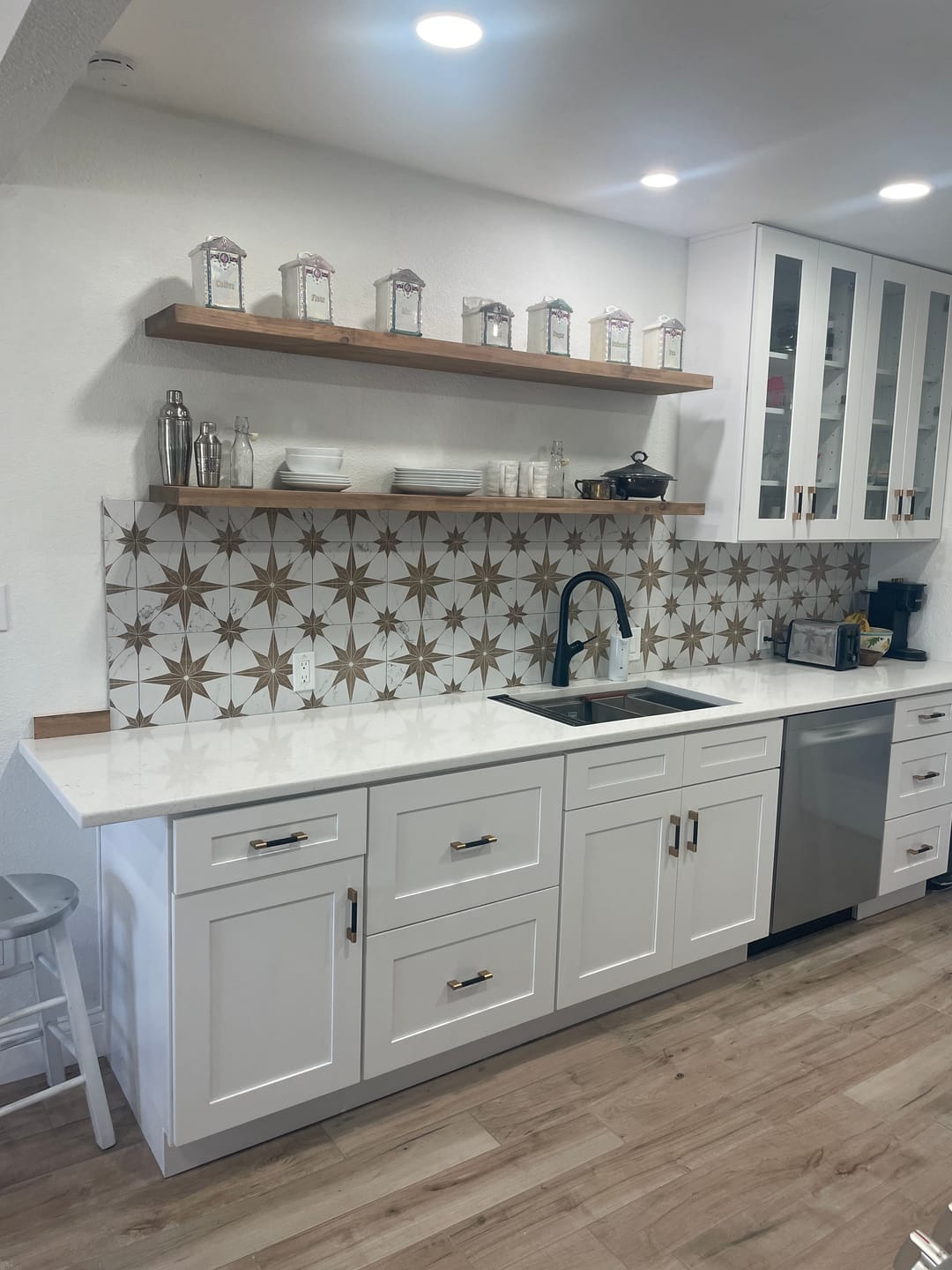 Customer photo review of Rustic Pine Floating Shelves