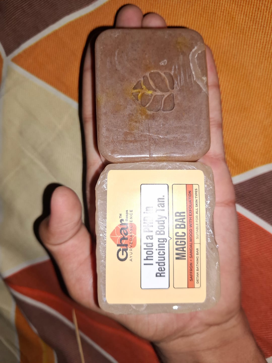 Customer photo review of Magic Soap (Sandal Wood and Saffron Soap)