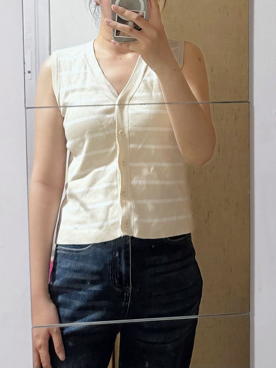 Customer photo review of Striped Knitted Button Vest