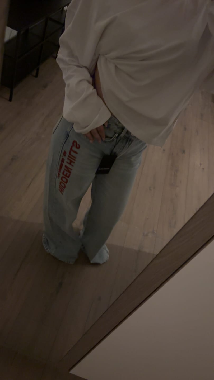 Customer photo review of RED EMBROIDERED LOGO JEANS