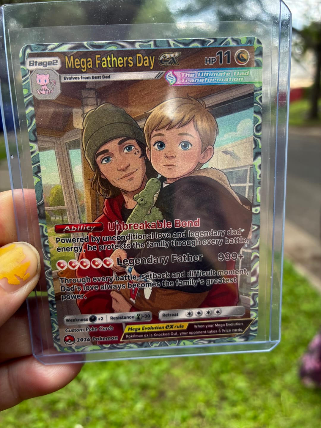 Customer photo review of Happy Mega Father's Day Custom Pokémon Card - Comic Anime Style Personalized Pokémon Card for Dad - Perfect Gift for Dad - CPC-113
