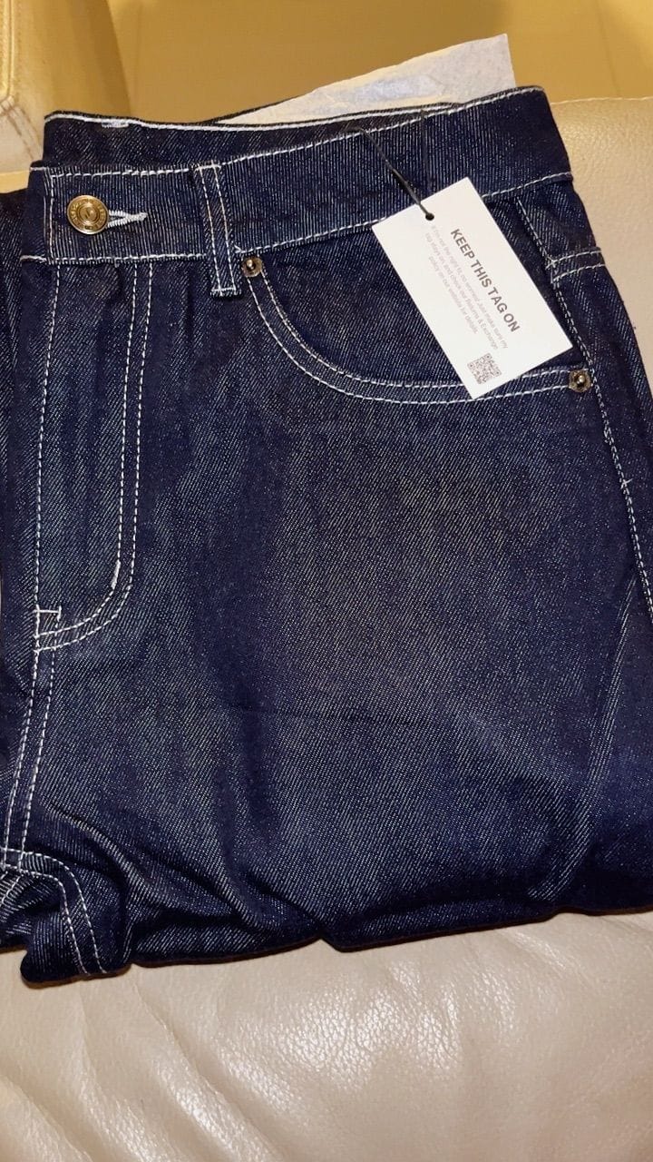 Customer photo review of Straight Cut Dark Denim With Contrast Stitch
