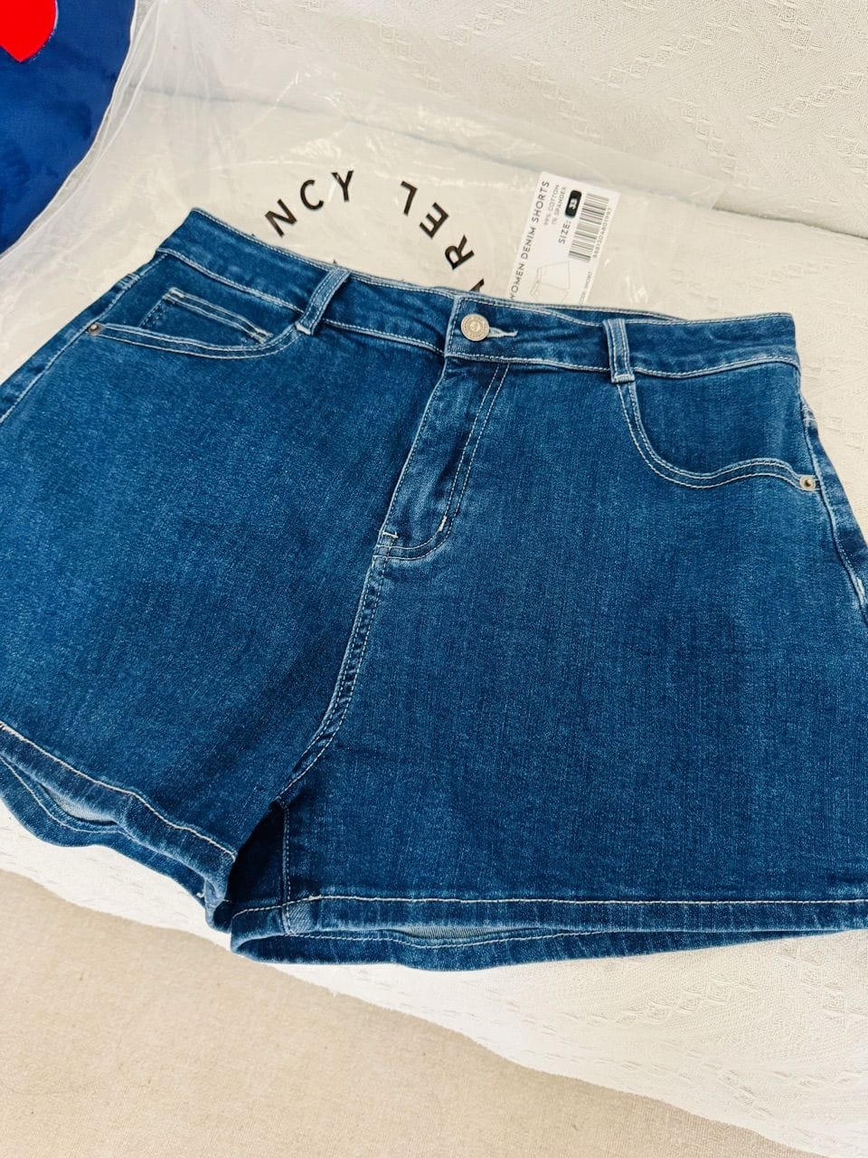 Customer photo review of Mid-Waisted Stretch Denim Shorts