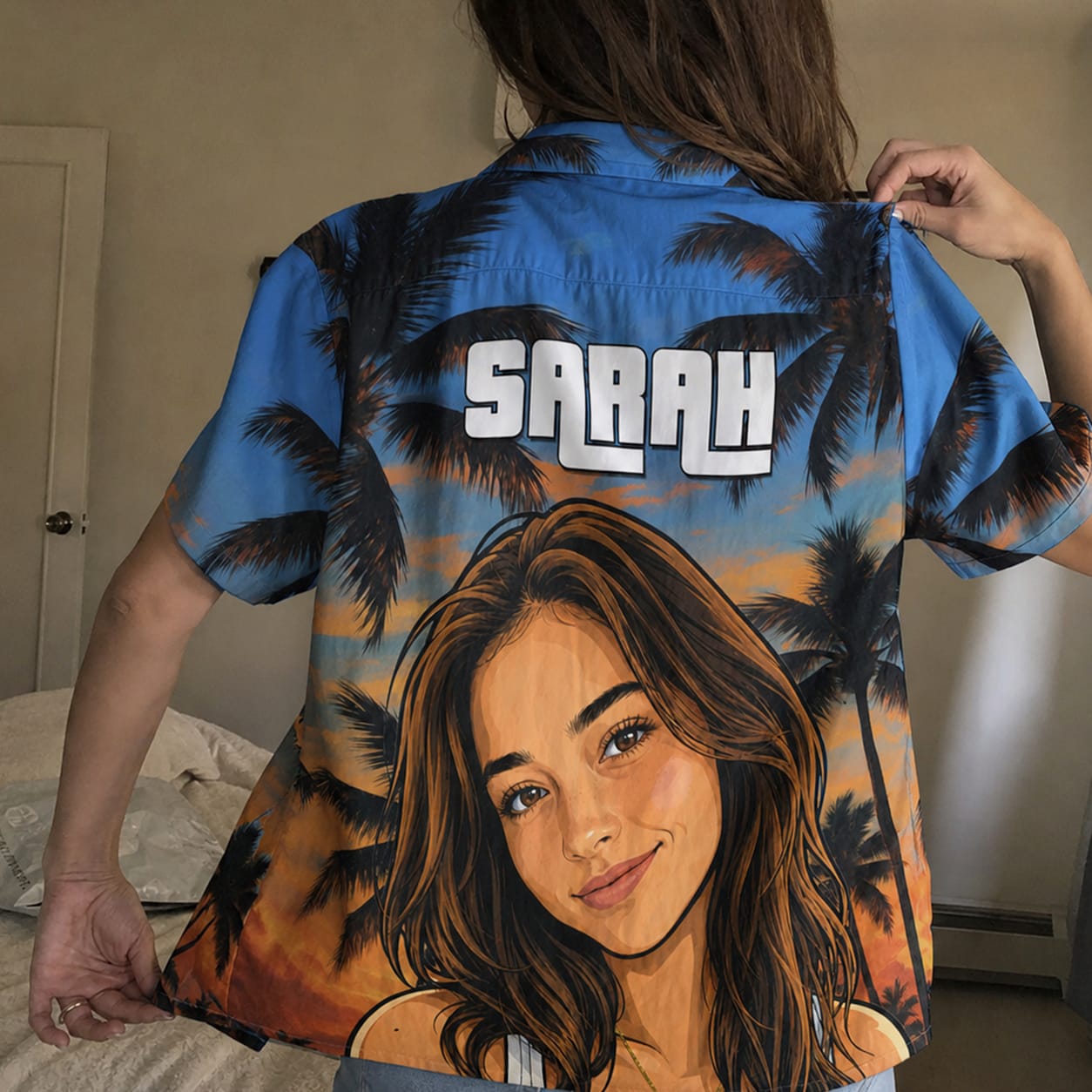 Customer photo review of Custom Photo Sunset Tropical  - Personalized Customized Hawaiian shirt - Gift For Family Members, Best Friends