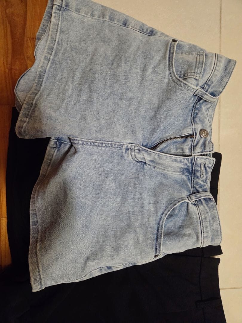 Customer photo review of Mid-Waisted Stretch Denim Shorts