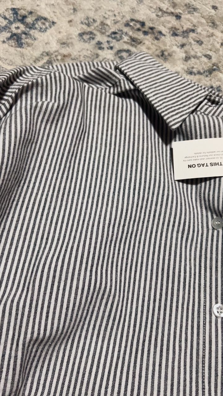 Customer photo review of Unisex Striped Ultra Curved Hem Long Sleeve Relaxed Shirt