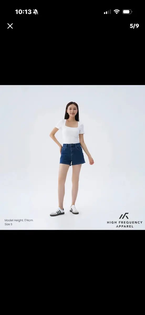 Customer photo review of Mid-Waisted Stretch Denim Shorts
