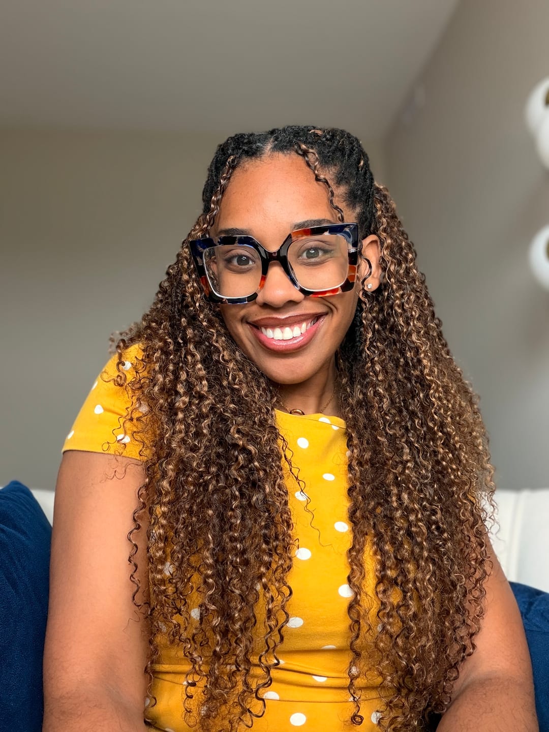 Customer photo review of #4/30 Mix Color Blend Water Deep Wave Feather Crochet Hair