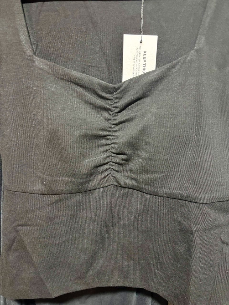 Customer photo review of Soft Stretch Diamond Neck Ruched Padded Tee