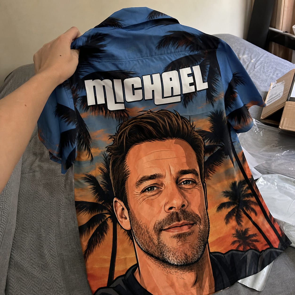 Customer photo review of Custom Photo Sunset Tropical  - Personalized Customized Hawaiian shirt - Gift For Family Members, Best Friends