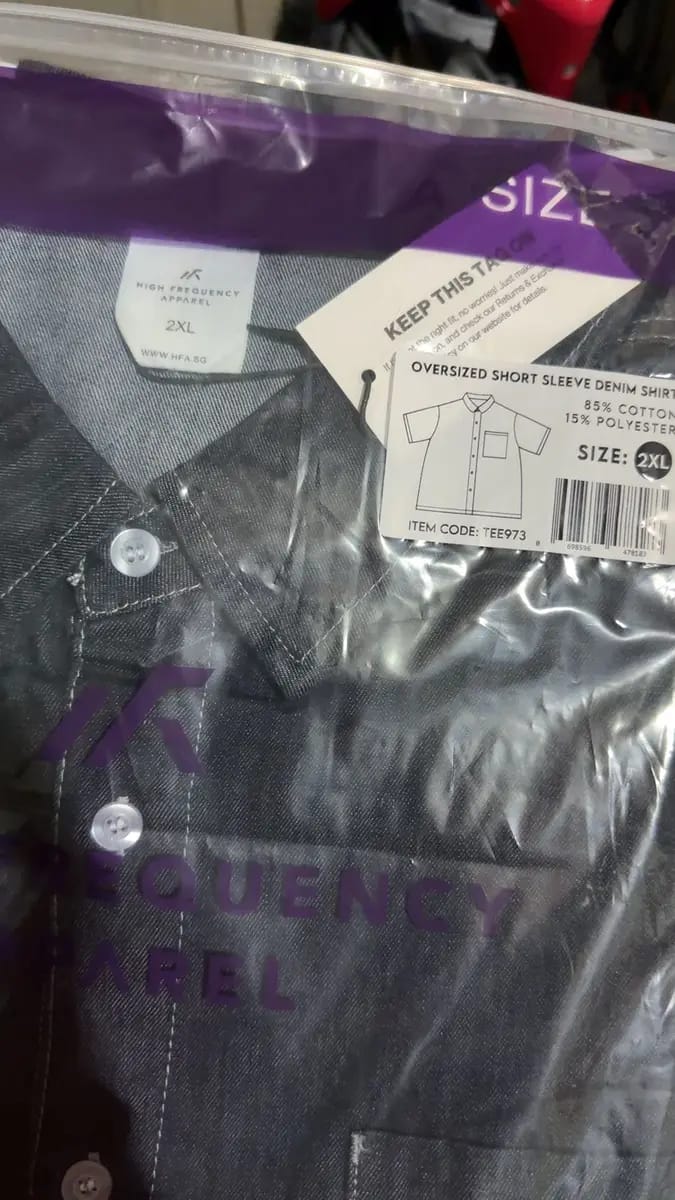 Customer photo review of Oversized Short Sleeve Denim Shirt