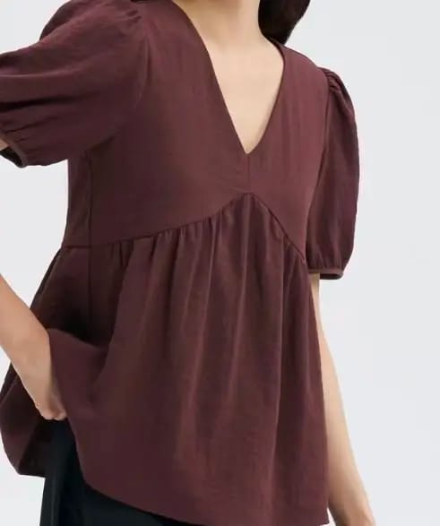 Customer photo review of V-Neck Short Sleeve Flowy Babydoll Blouse