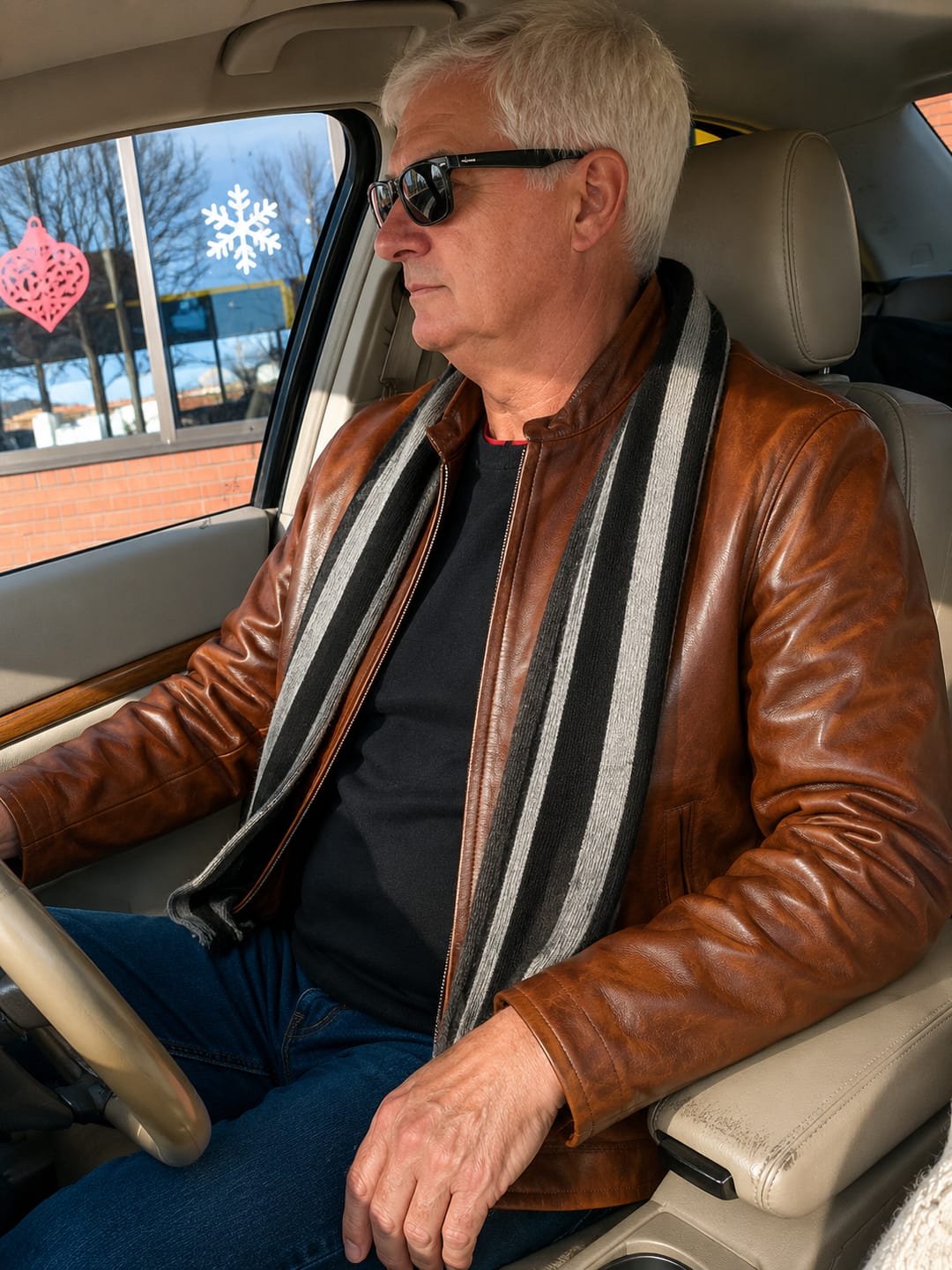 Customer photo review of Dope Chestnut Brown Sheepskin Leather Jacket For Men