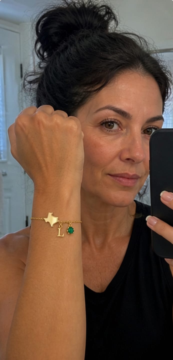 Customer photo review of Exclusive Texas initial birthstone Bracelet