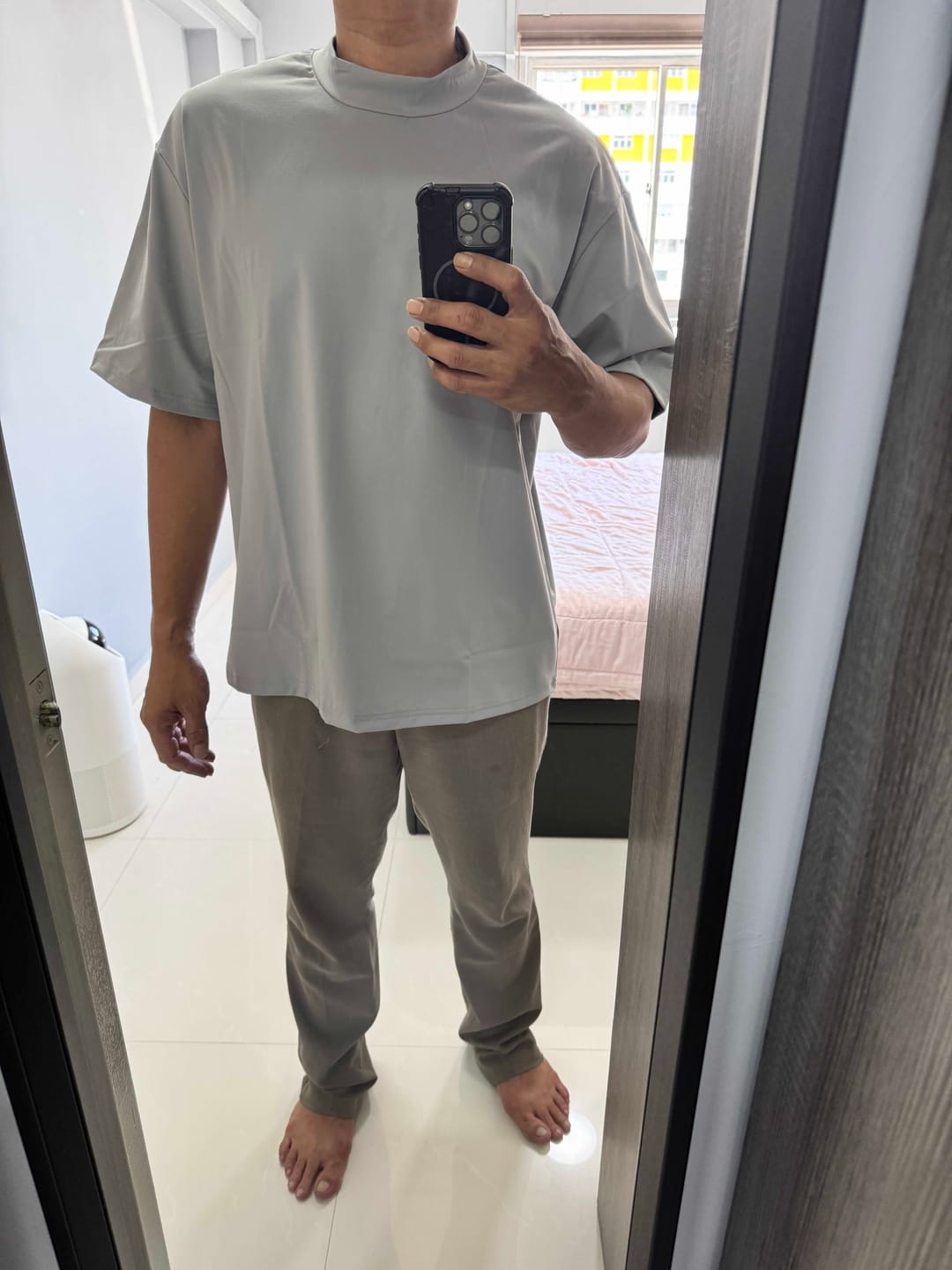 Customer photo review of Mock Neck Athleisure Oversized T-Shirt