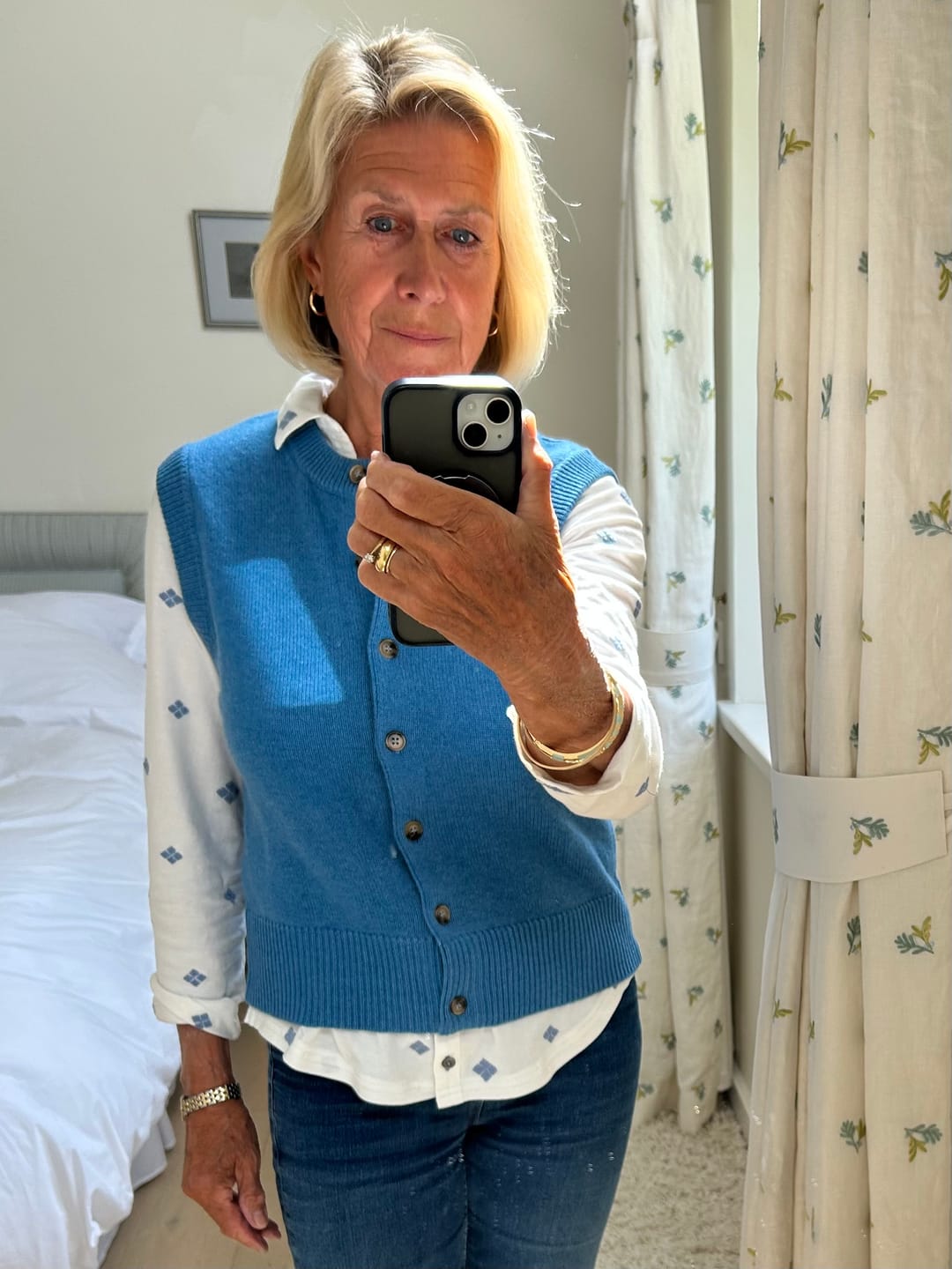 Customer photo review of Brand New Mediterranean Blue Luxury Cashmere Crew Neck Waistcoat Small UK 8-10
