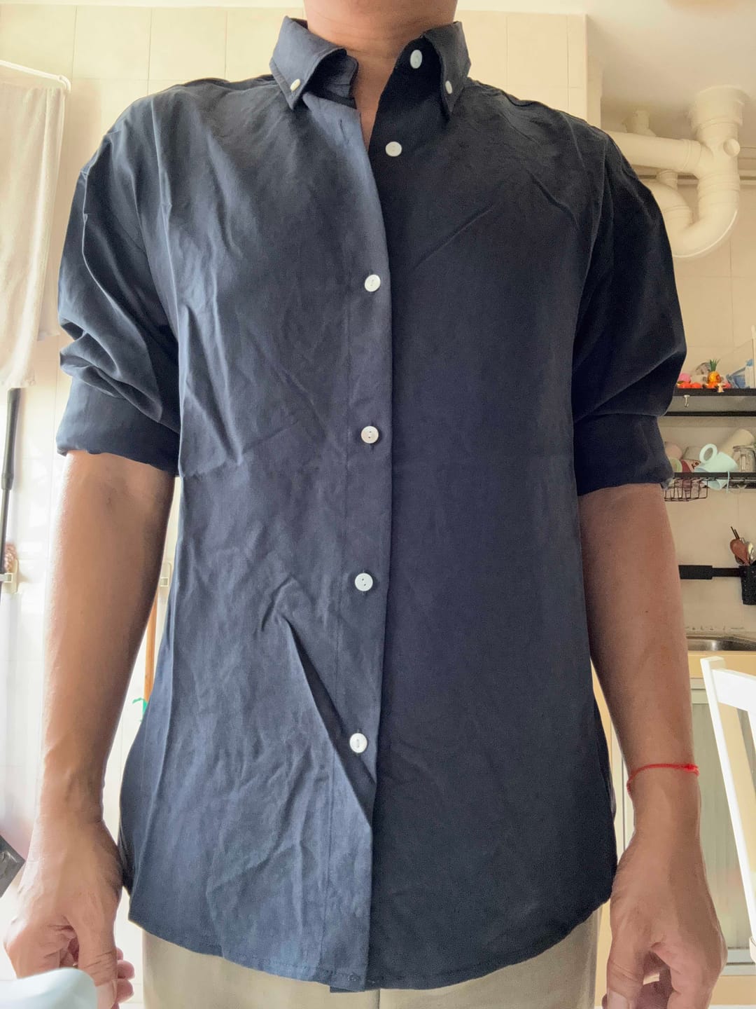 Customer photo review of Long Sleeve Relaxed Drape Shirt With Seashell Buttons