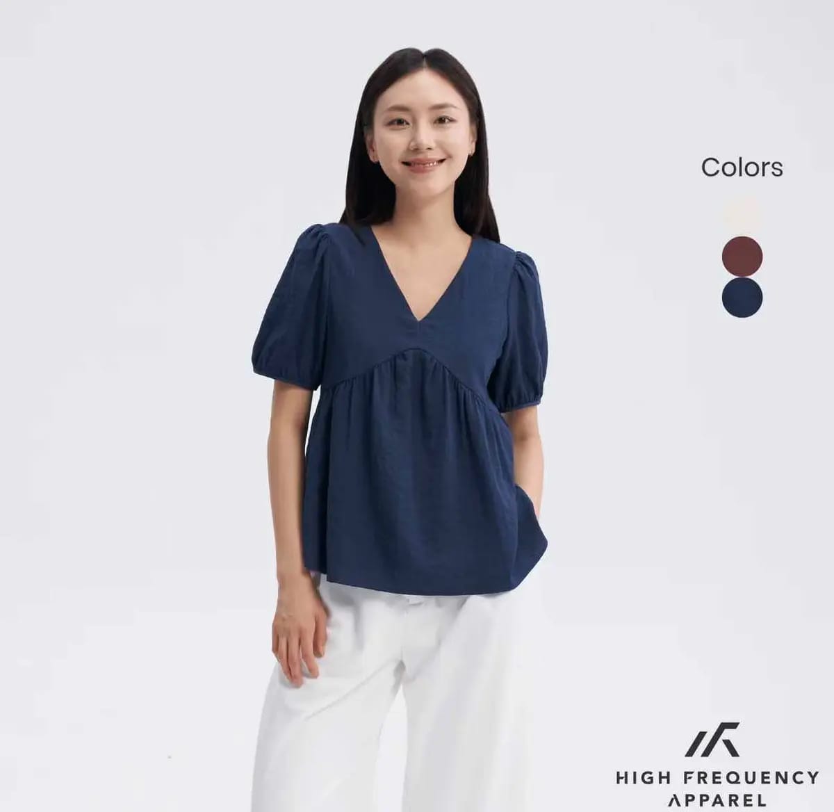 Customer photo review of V-Neck Short Sleeve Flowy Babydoll Blouse