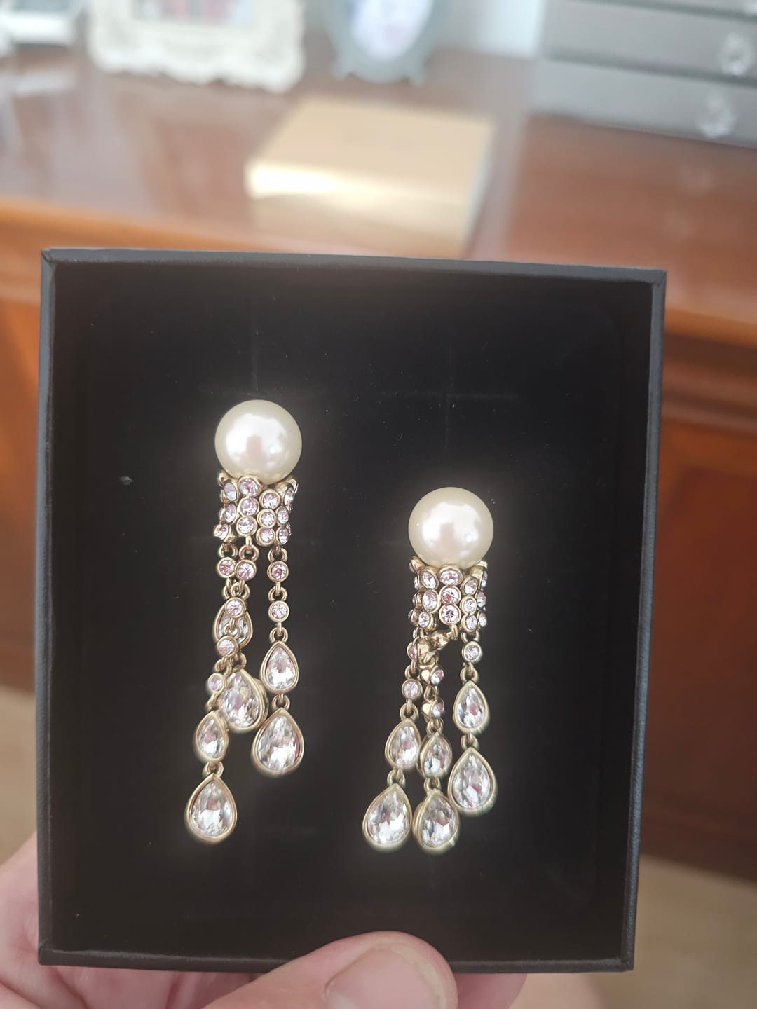 Customer photo review of Heidi Daus® "Elegant Tear Drop" Beaded Crystal Drop Earrings