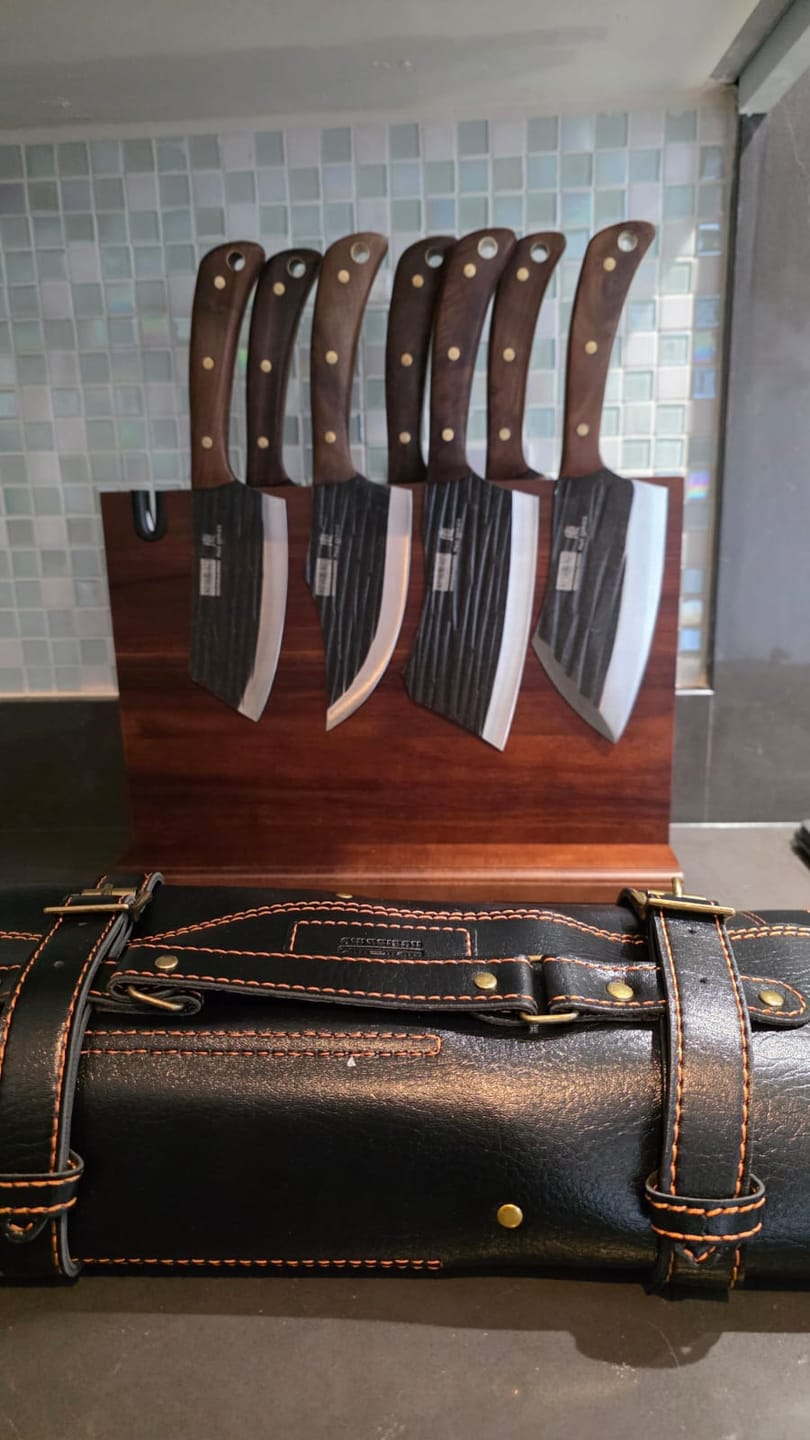 Customer photo review of 9-Piece Hand Forged Butcher Knife Set with Magnetic Block