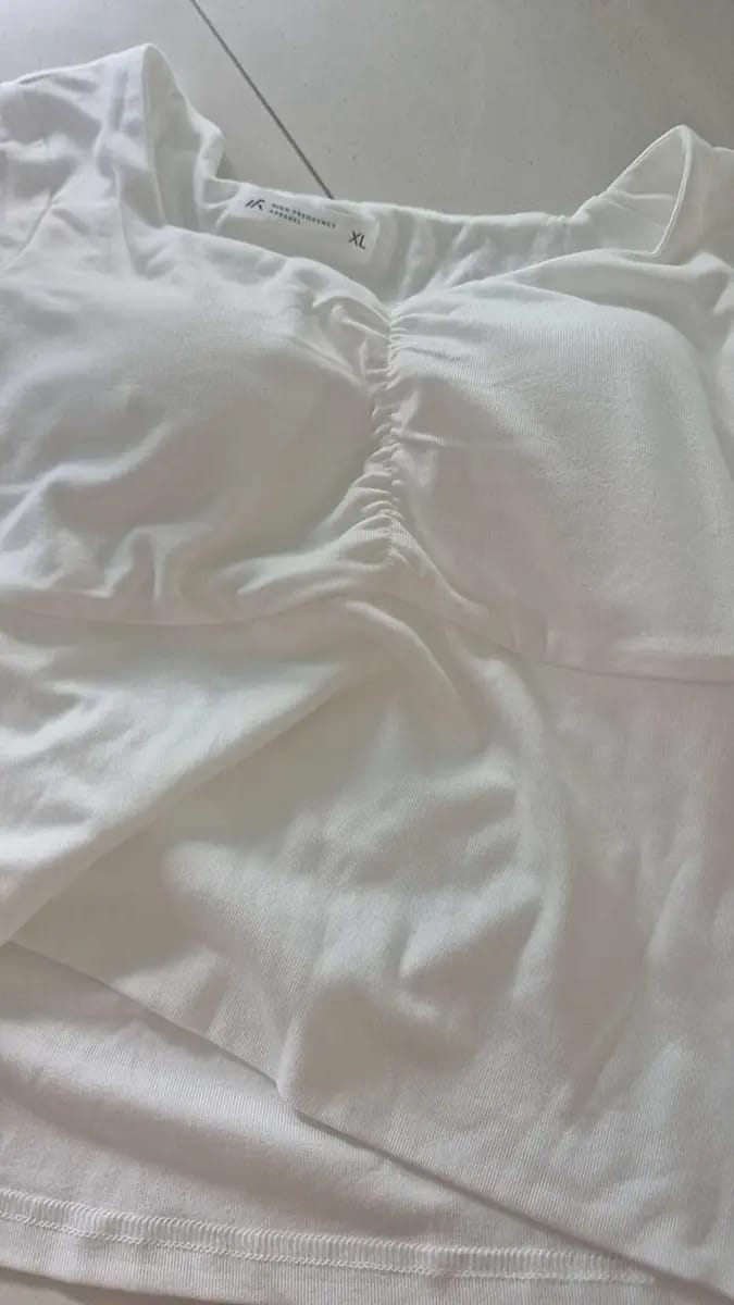 Customer photo review of Soft Stretch Diamond Neck Ruched Padded Tee