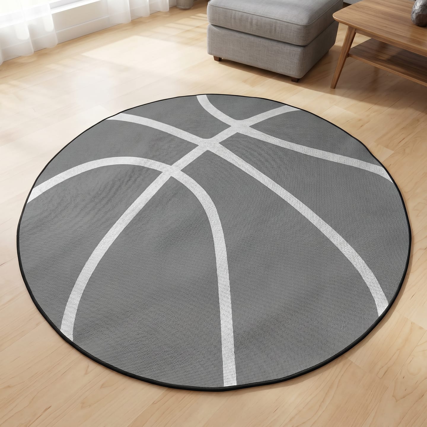 Customer photo review of Grey Basketball Graphic Round Rug