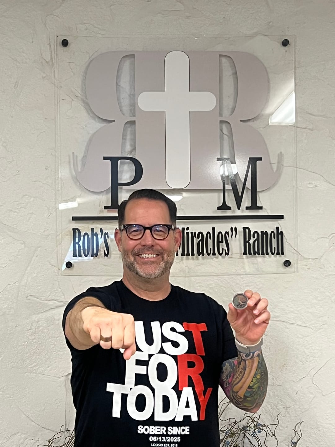 Customer photo review of Men's Just Try For Today T-shirt with Custom Sobriety Date