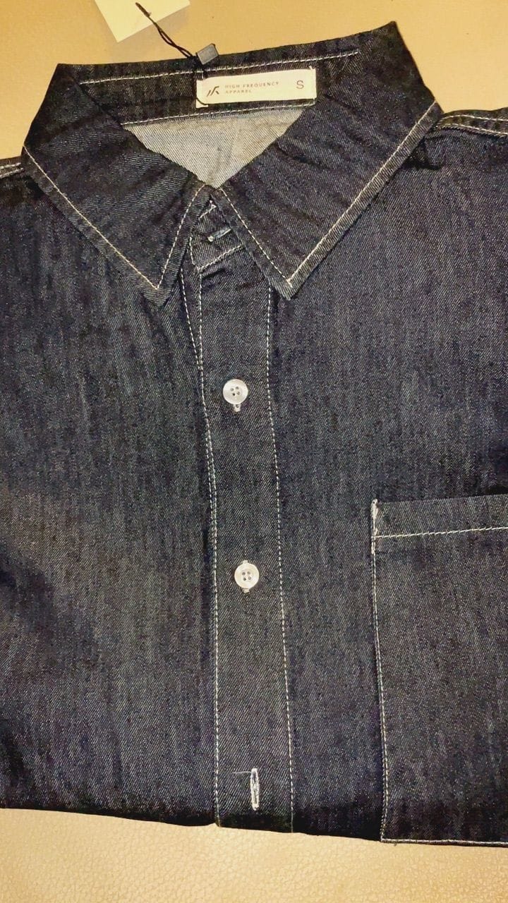 Customer photo review of Oversized Short Sleeve Denim Shirt