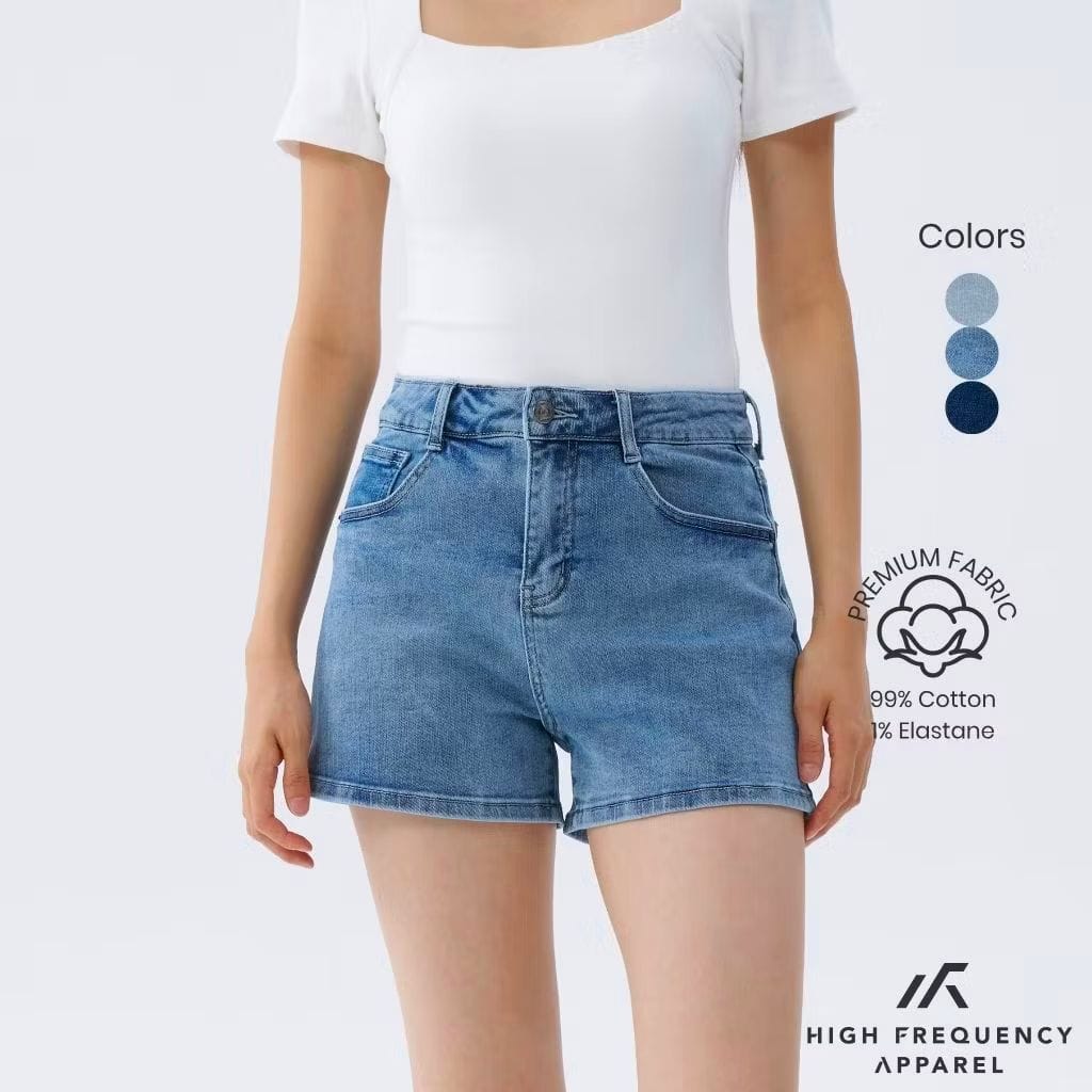 Customer photo review of Mid-Waisted Stretch Denim Shorts