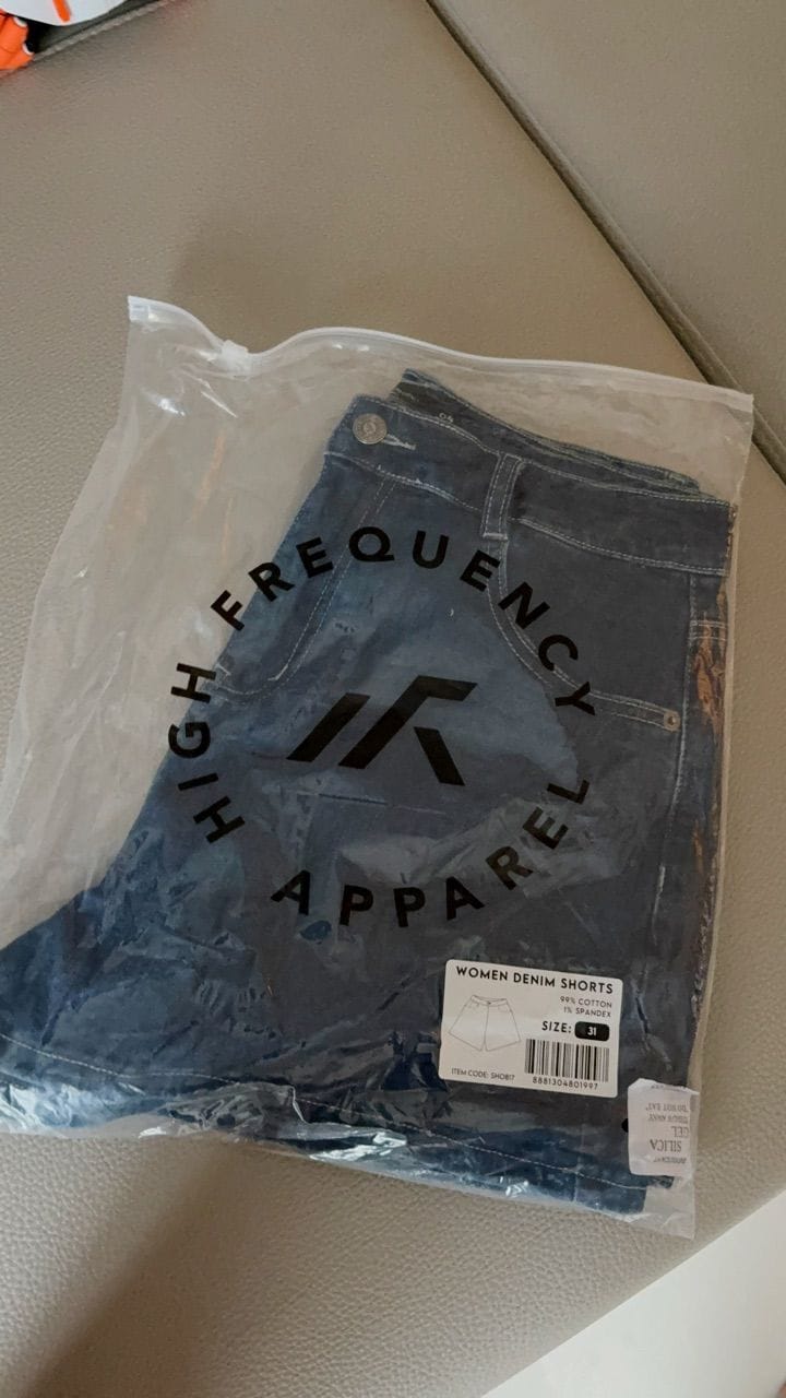 Customer photo review of Mid-Waisted Stretch Denim Shorts
