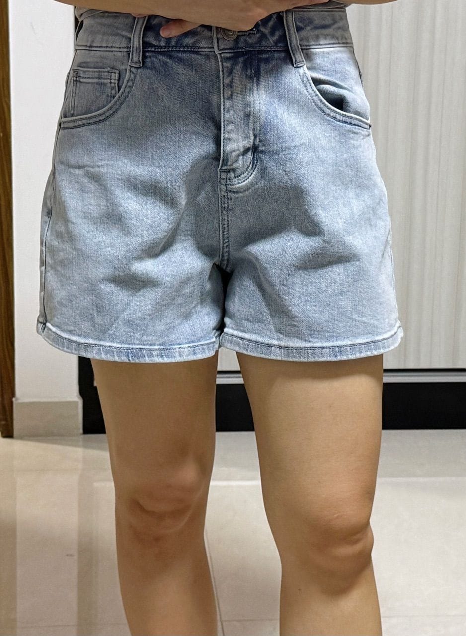 Customer photo review of Mid-Waisted Stretch Denim Shorts