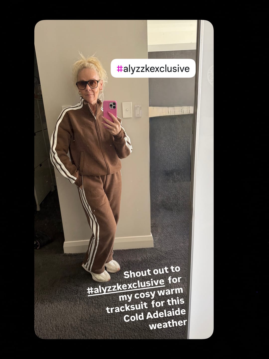 Customer photo review of Dark Chocolate Fleece Stripe Track Pant