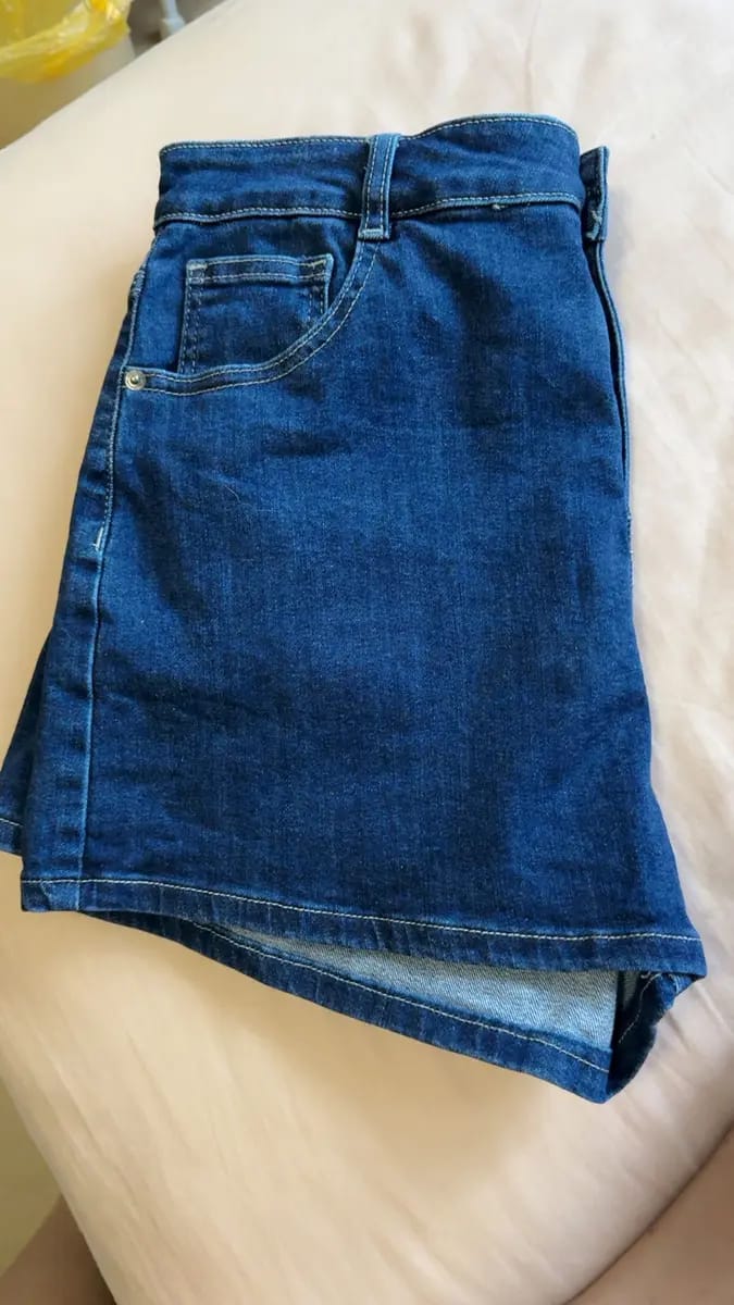 Customer photo review of Mid-Waisted Stretch Denim Shorts