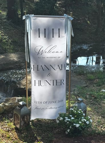 Customer photo review of Custom Wedding Welcome Sign Wedding Banner - Personalized Fabric Banner for Ceremony or Reception Entrance